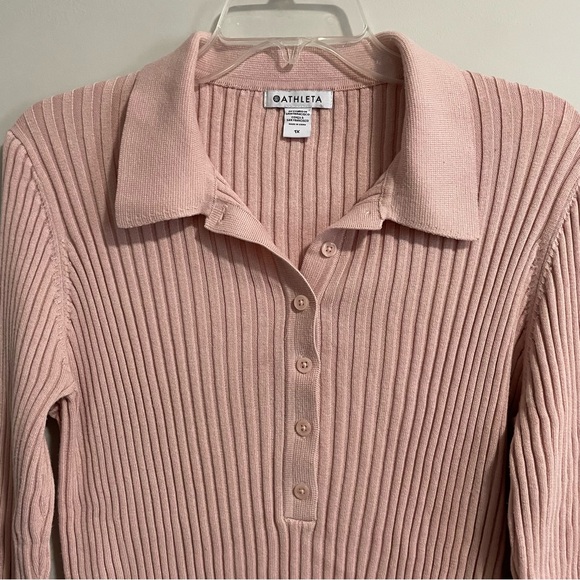 Athleta Sweet Bay Henley Sweater Ribbed Orchid Pink Plus Size 1X 986879 - Picture 7 of 8